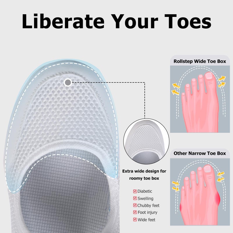 Git-up Women's Arch Support Walking Shoes, Breathable Wide Toe Box Nursing Work Shoes for Plantar Fasciitis, Comfortable Non Slip Orthopedic Sneakers for Flat feet B-White - Image 5